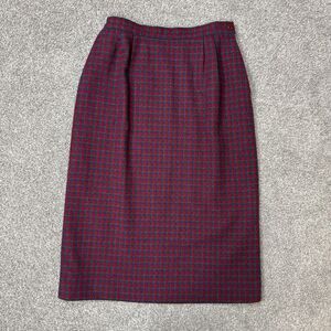 Vintage 1980s Pendleton Skirt Womens 6 Red Check Tweed Wool Pencil Midi Made USA